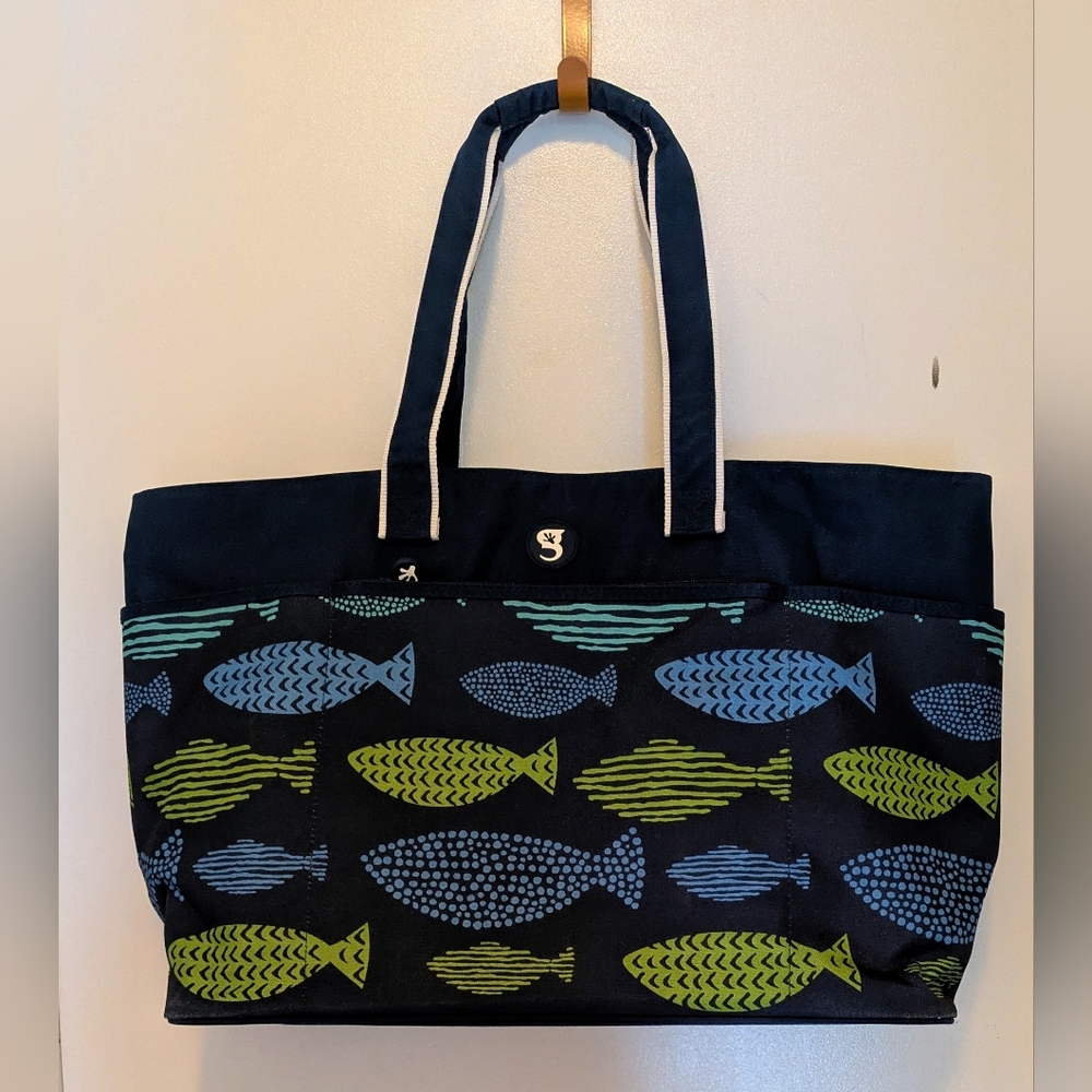 Geckobrand Extra Large Beach Shopping Tote 2 Handles 23 X 14 Fish Blue Green - Picture 10 of 10
